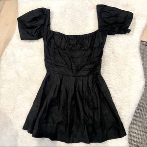 SECHUNG indie luxe designer black linen mini dress
